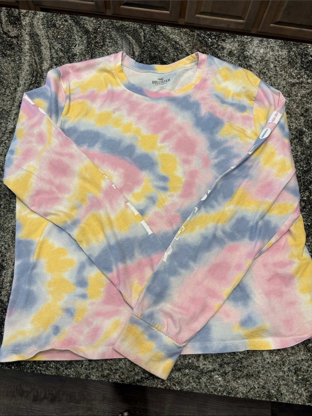 Hollister Pastel Tie-Dye Long Sleeve Tee - Pink, Yellow, Blue